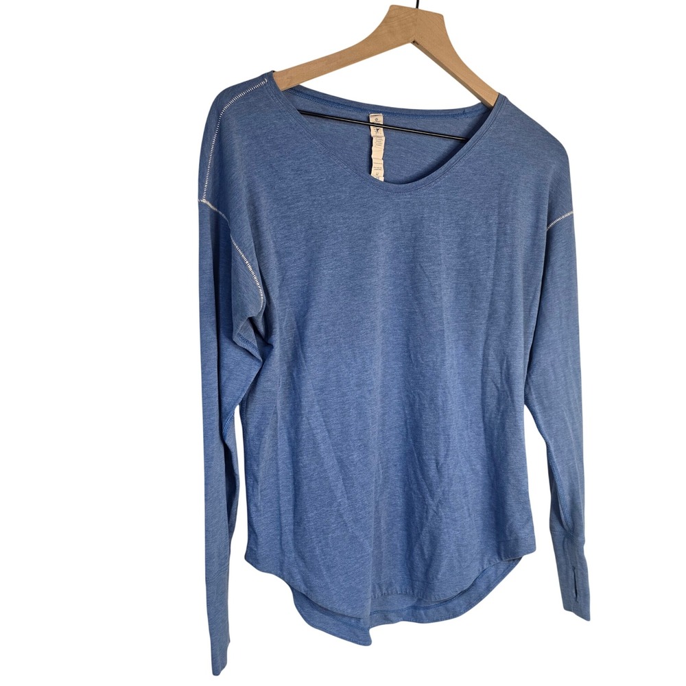 Lululemon Emerald Long Sleeve Women 6 Blue Pima Cotton Athleisure Yoga Top